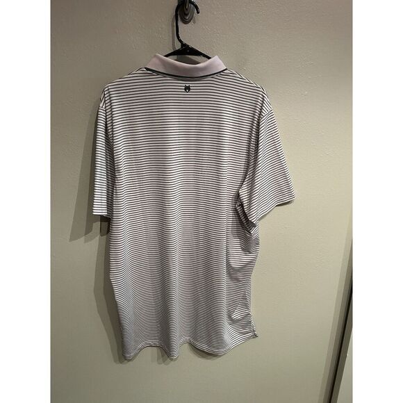 Greyson Mens XL Pink Green Striped Button Polo Shirt Performance Stretch Golf - Picture 2 of 8